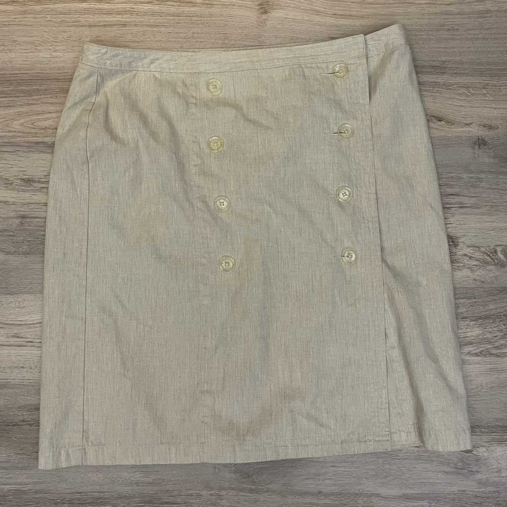 Isaac Mizrahi Heather Tan Above the Knee Button Front Silky Lined Skirt Size 18